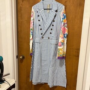 251. Aratta Striped Double-Breasted Coat with Floral Sleeves